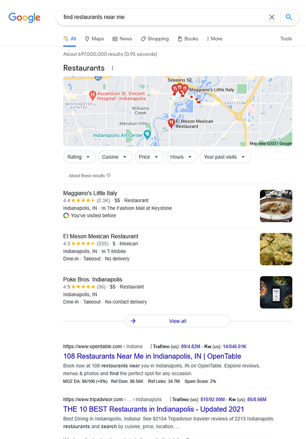 Google example search of 